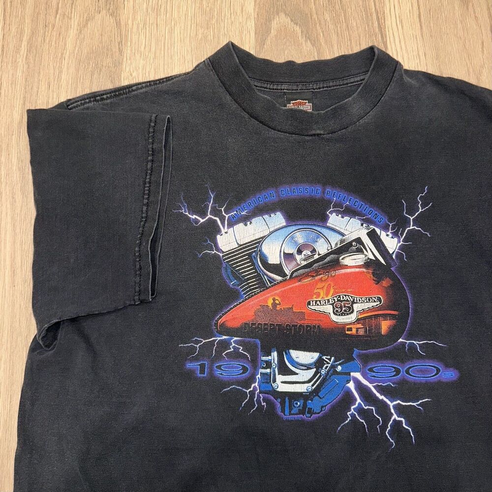 Harley Davidson Desert Storm 90s 95th Lightning Gloversville NY Tee XXL